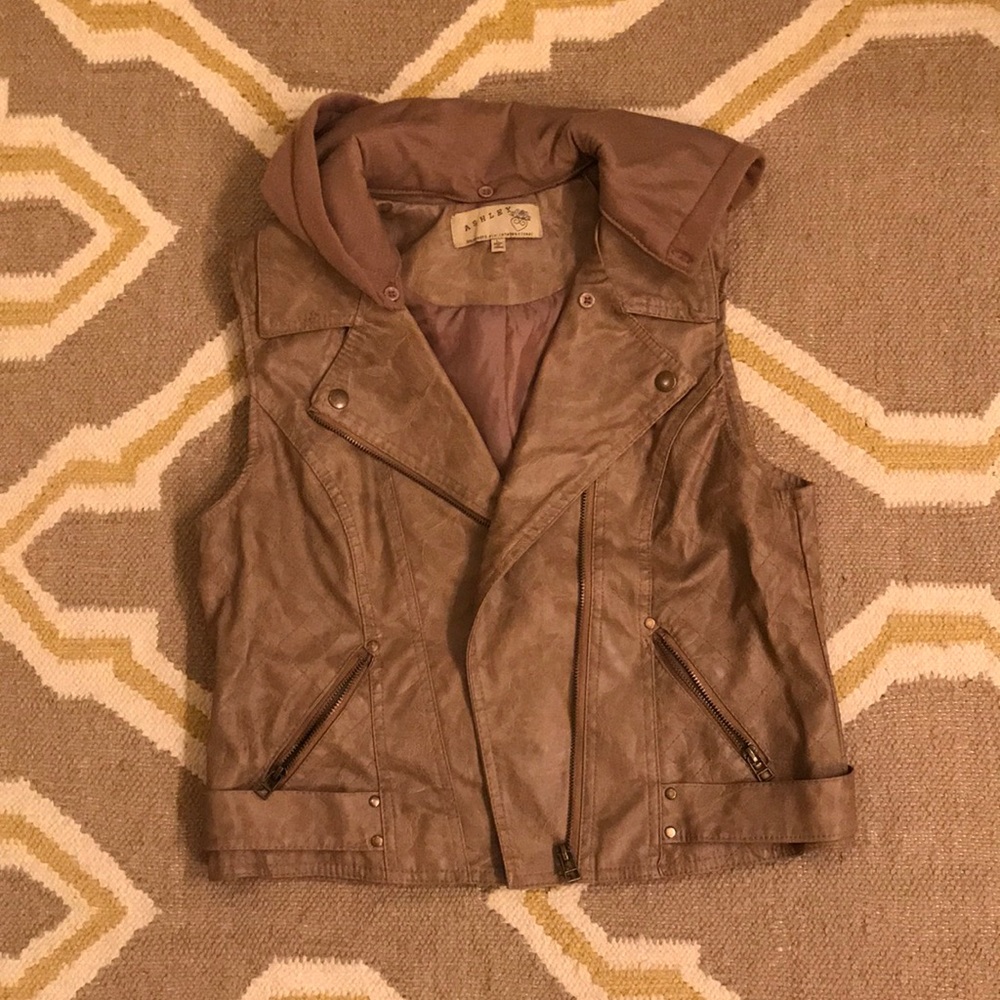 Faux leather hoodie vest
